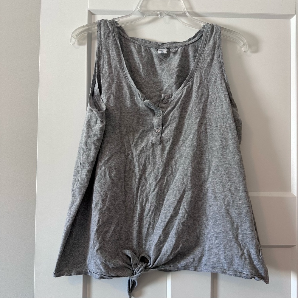 Old Navy Gray Button Neck Tie Waist Tank Top 1X